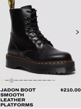 Dr. Martens Black Leather Platform Lace-Up Boot with Yellow Stitching